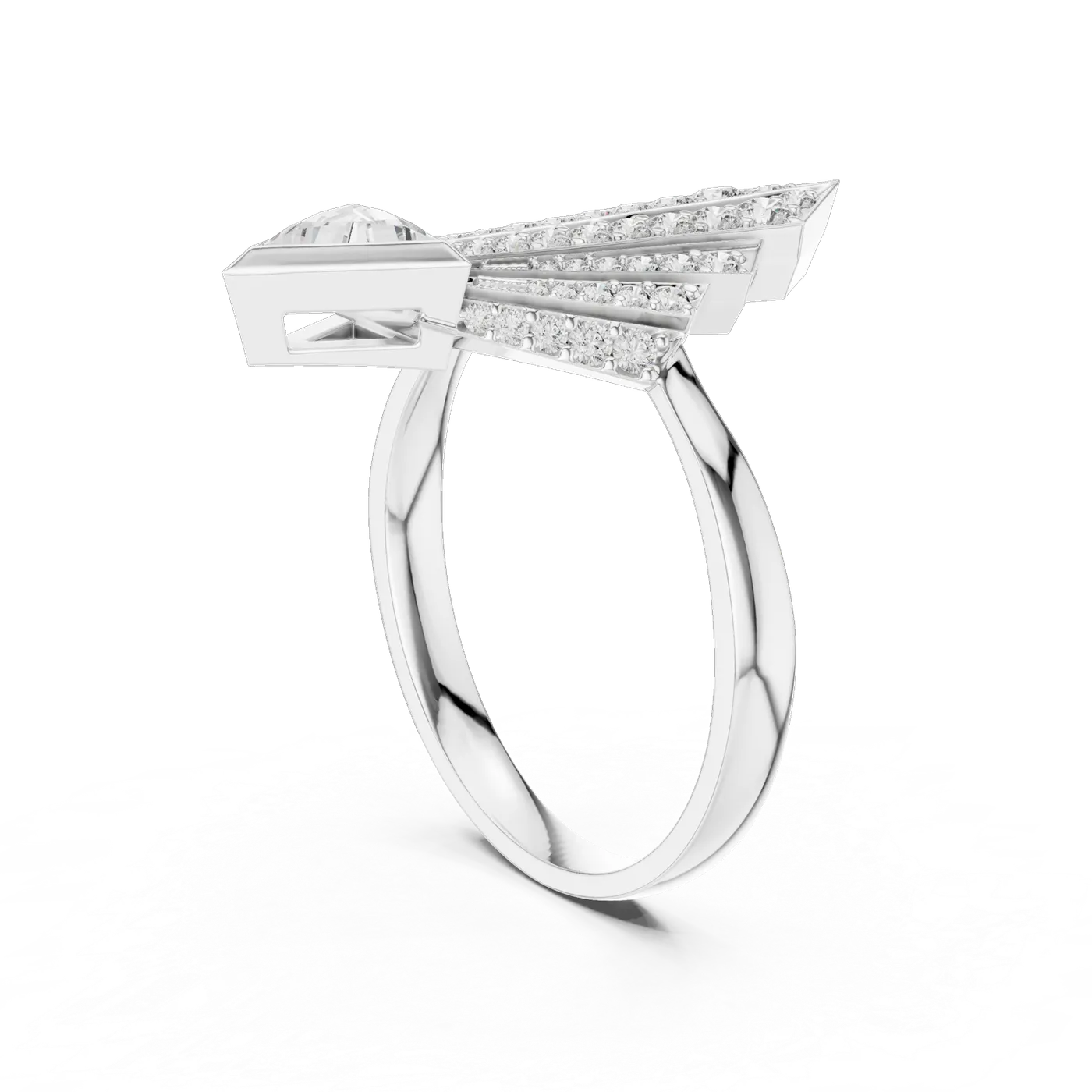 Bague de fiançailles Trillium 0,35 ct en or blanc 18 carats, diamant trilliant, vue 1