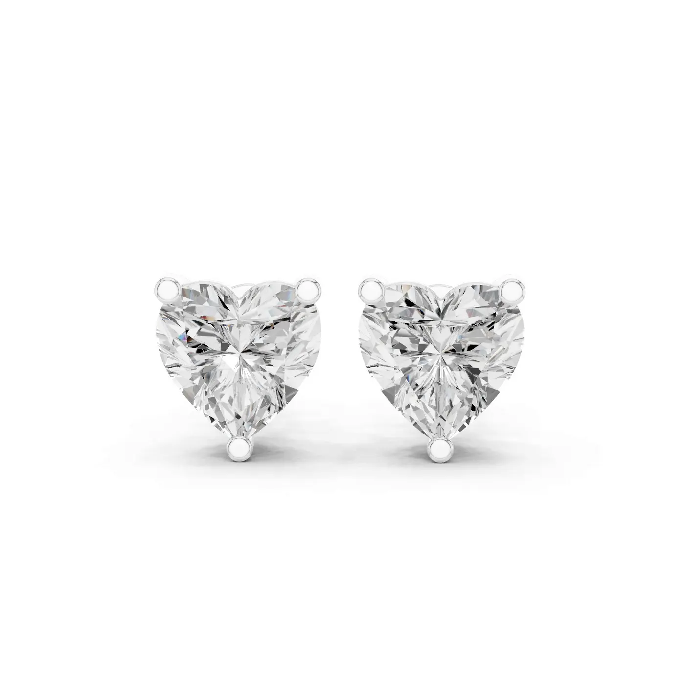 Boucles d'oreilles Puces Rose en or blanc 18 carats, deux diamants cœur de 1,00 à 1,75 ct chacun, vue 1