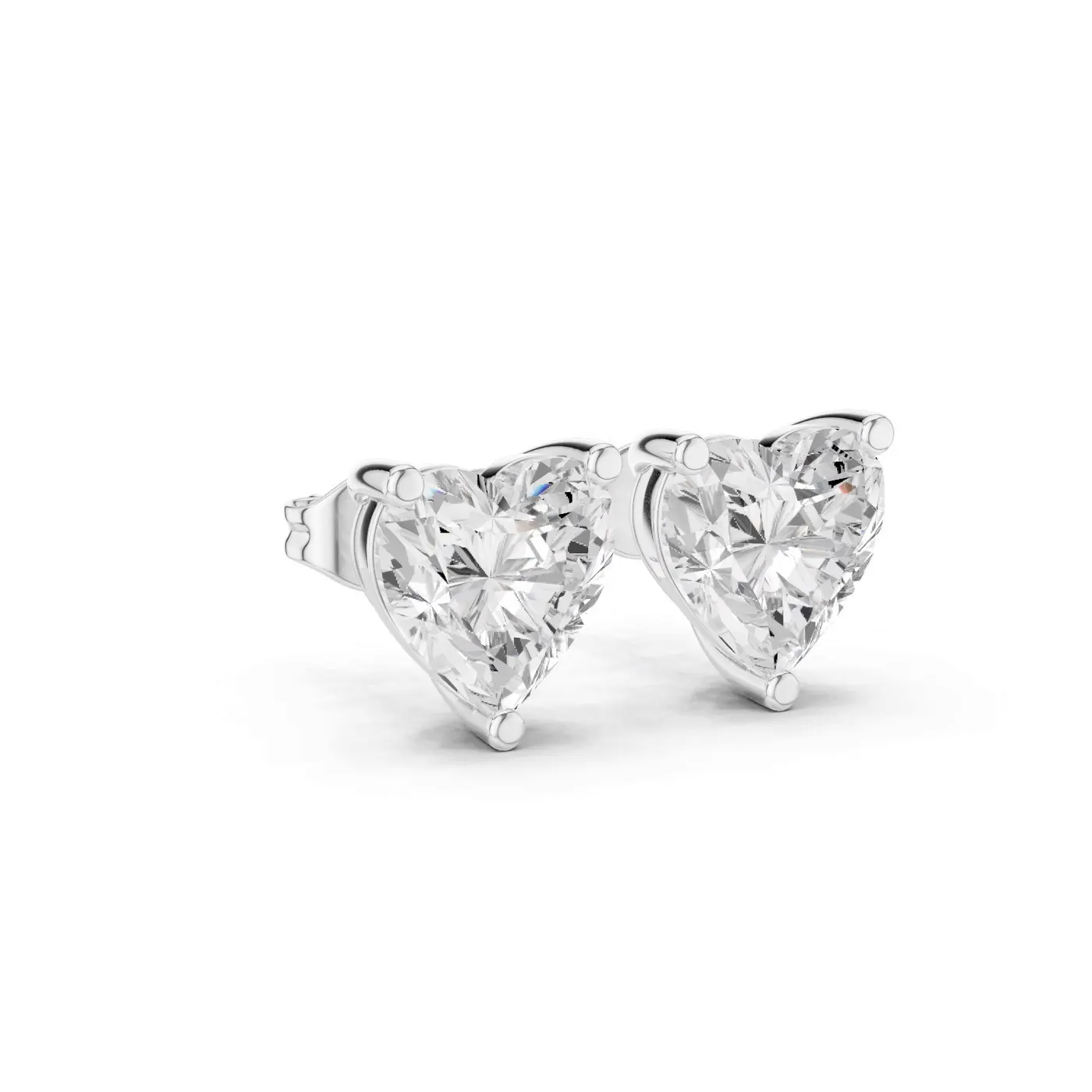 Boucles d'oreilles Puces Rose en or blanc 18 carats, deux diamants cœur de 1,00 à 1,75 ct chacun, vue 3