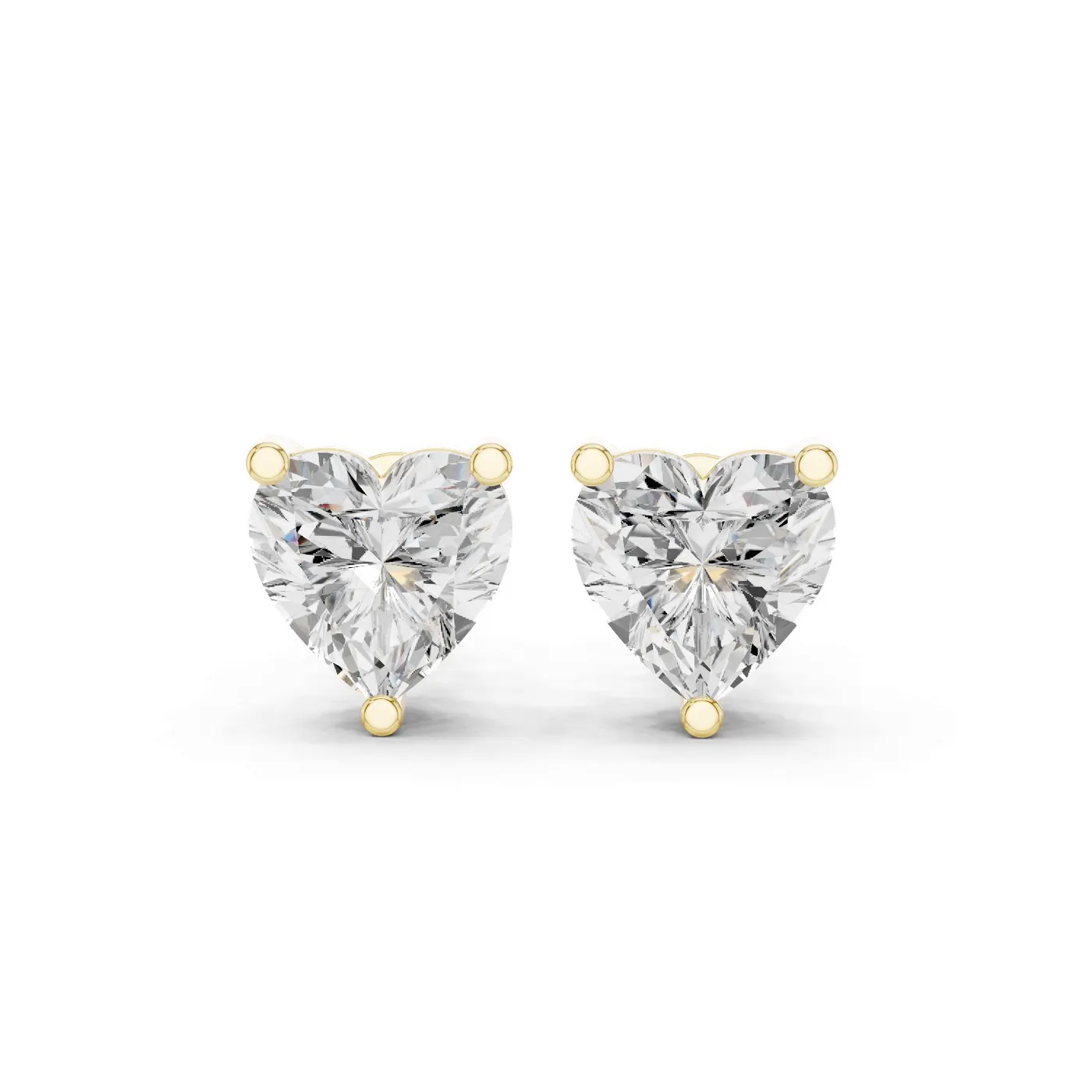 Boucles d'oreilles Puces Rose en or jaune 18 carats, deux diamants cœur de 1,00 à 1,75 ct chacun, vue 1