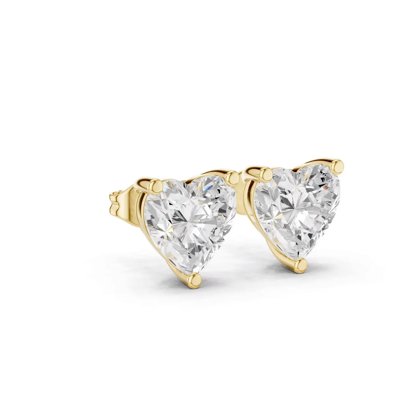 Boucles d'oreilles Puces Rose en or jaune 18 carats, deux diamants cœur de 1,00 à 1,75 ct chacun, vue 3