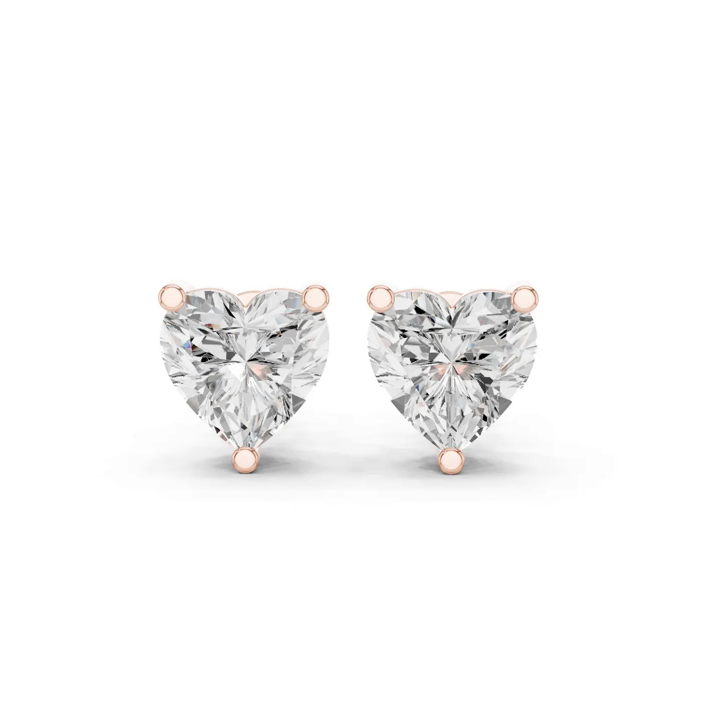 Boucles d'oreilles Puces Rose en or rose 18 carats, deux diamants cœur de 1,00 à 1,75 ct chacun, vue 1