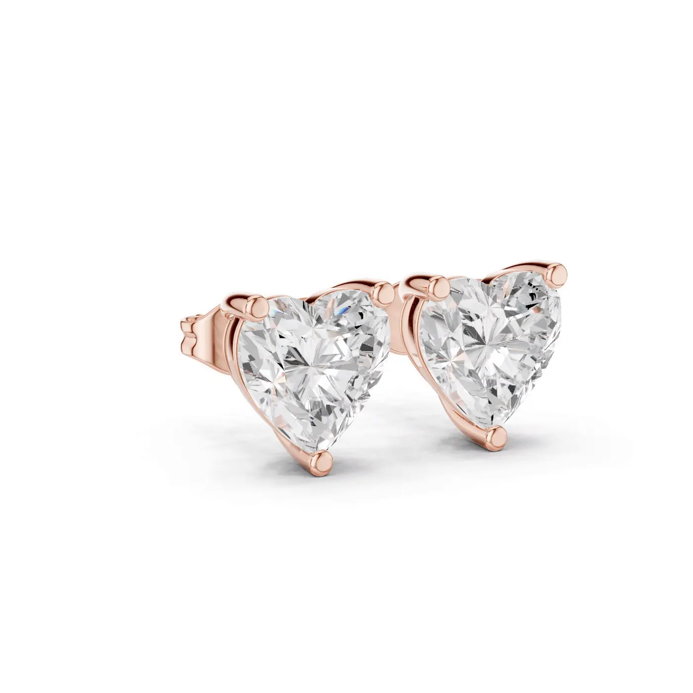 Boucles d'oreilles Puces Rose en or rose 18 carats, deux diamants cœur de 1,00 à 1,75 ct chacun, vue 3