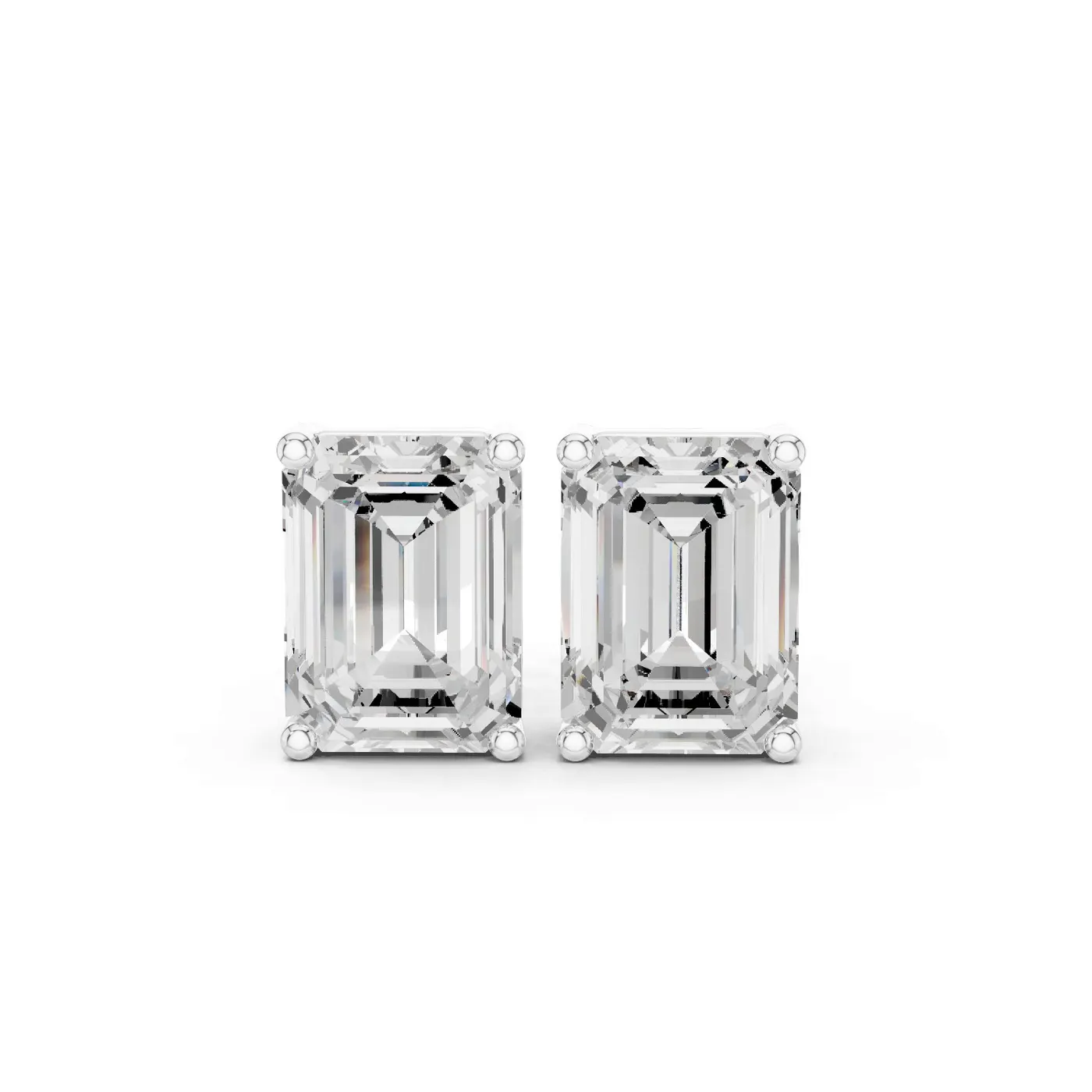 Boucles d'oreilles Puces Iris en or blanc 18 carats, deux diamants taille émeraude de 1,00 à 1,50 ct chacun, vue 1