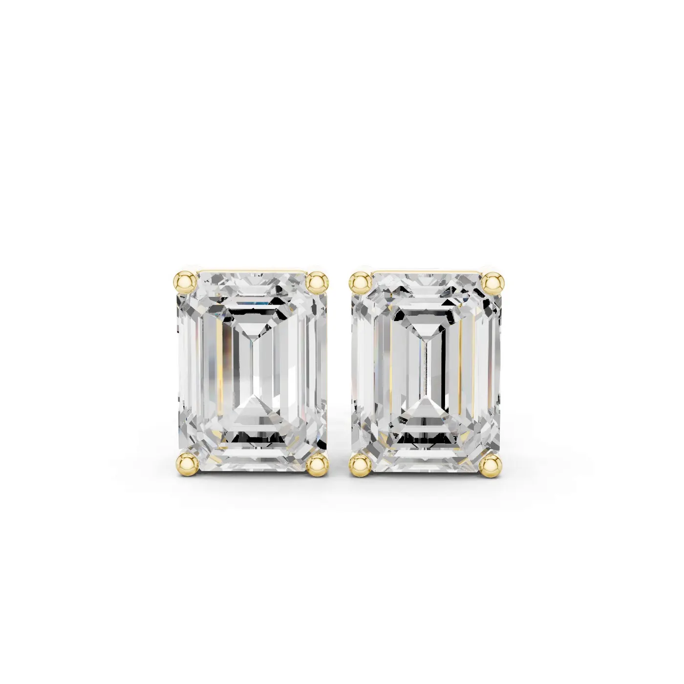 Boucles d'oreilles Puces Iris en or jaune 18 carats, deux diamants taille émeraude de 1,00 à 1,50 ct chacun, vue 1