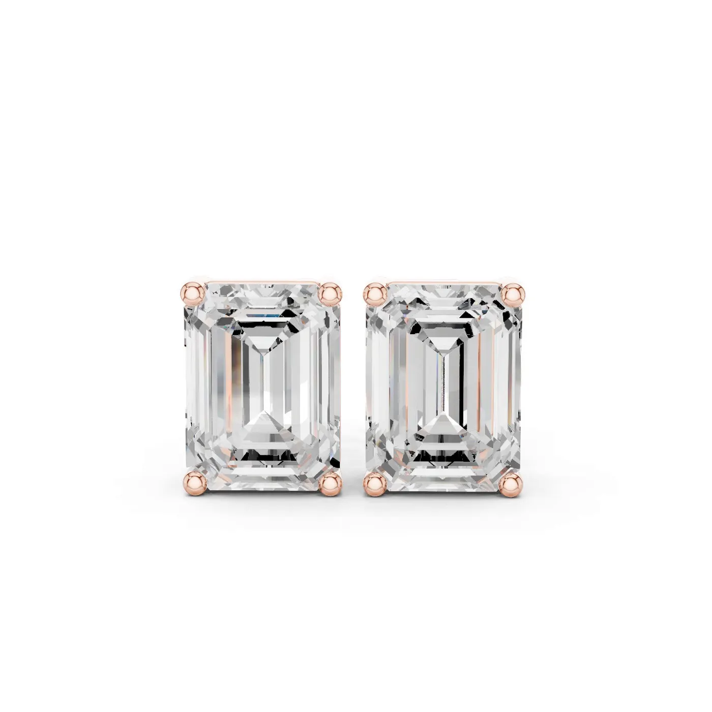 Boucles d'oreilles Puces Iris en or rose 18 carats, deux diamants taille émeraude de 1,00 à 1,50 ct chacun, vue 1