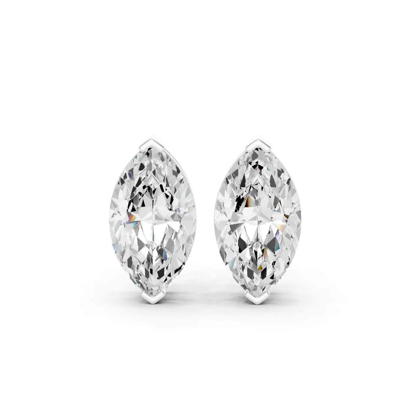 Boucles d'oreilles Puces Lys en or blanc 18 carats, deux diamants marquise de 1,00 à 1,50 ct chacun, vue 1