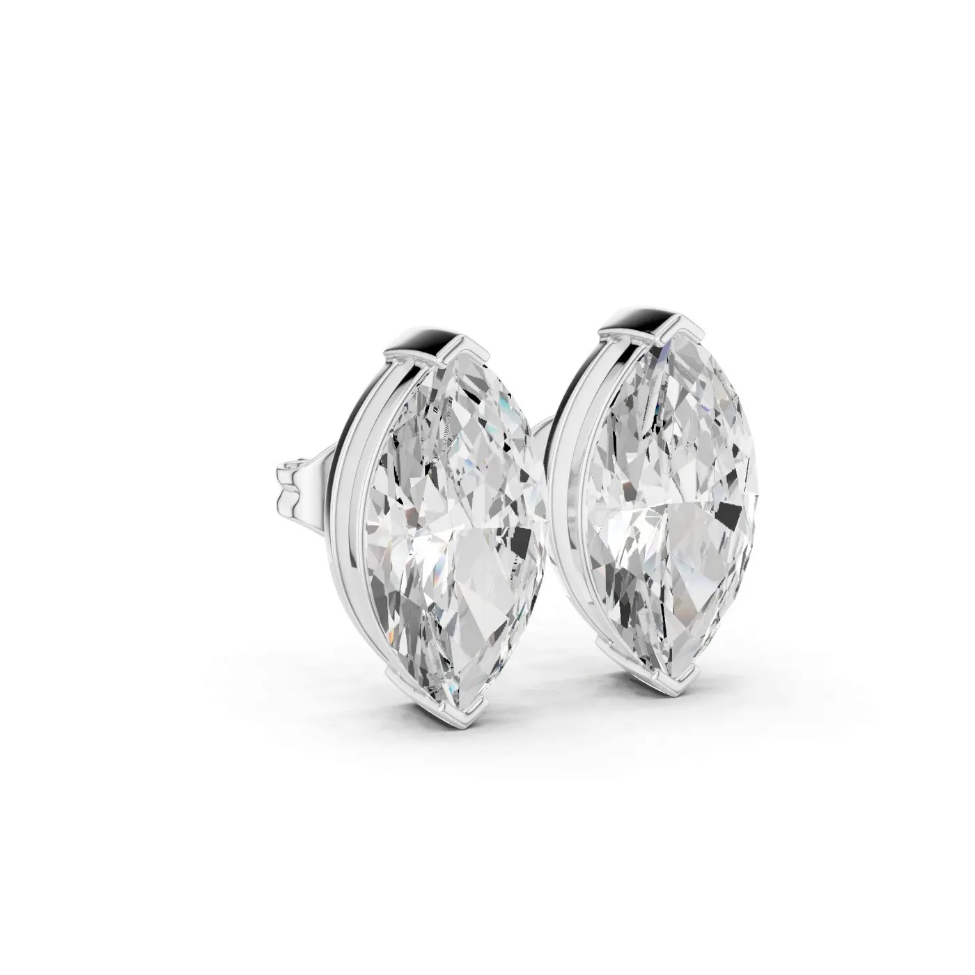 Boucles d'oreilles Puces Lys en or blanc 18 carats, deux diamants marquise de 1,00 à 1,50 ct chacun, vue 3