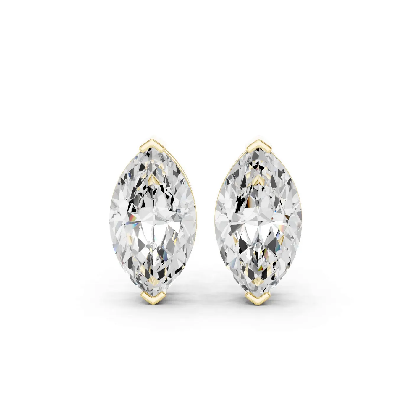 Boucles d'oreilles Puces Lys en or jaune 18 carats, deux diamants marquise de 1,00 à 1,50 ct chacun, vue 1