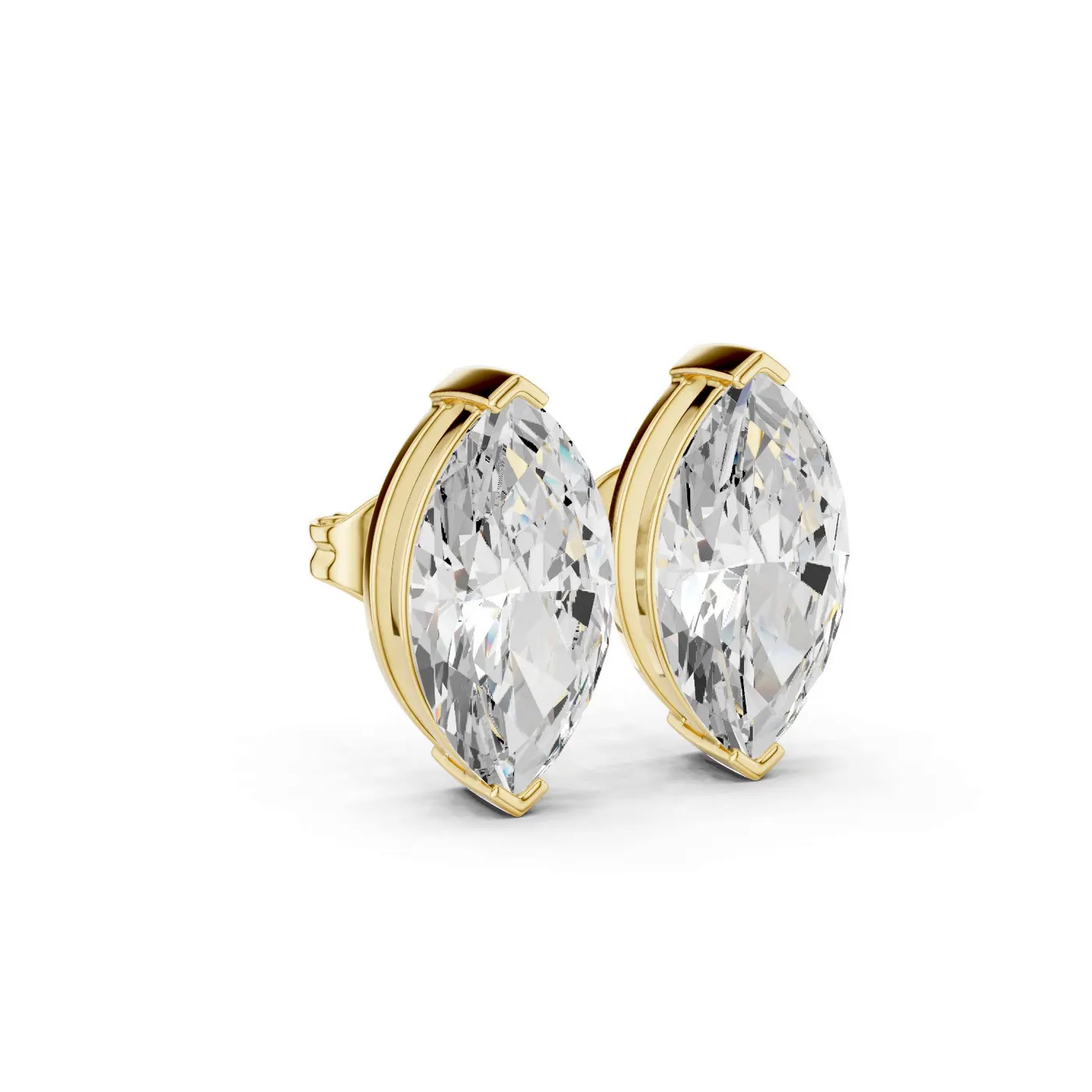 Boucles d'oreilles Puces Lys en or jaune 18 carats, deux diamants marquise de 1,00 à 1,50 ct chacun, vue 3
