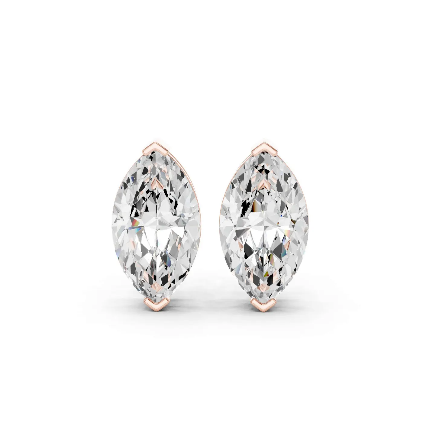 Boucles d'oreilles Puces Lys en or rose 18 carats, deux diamants marquise de 1,00 à 1,50 ct chacun, vue 1