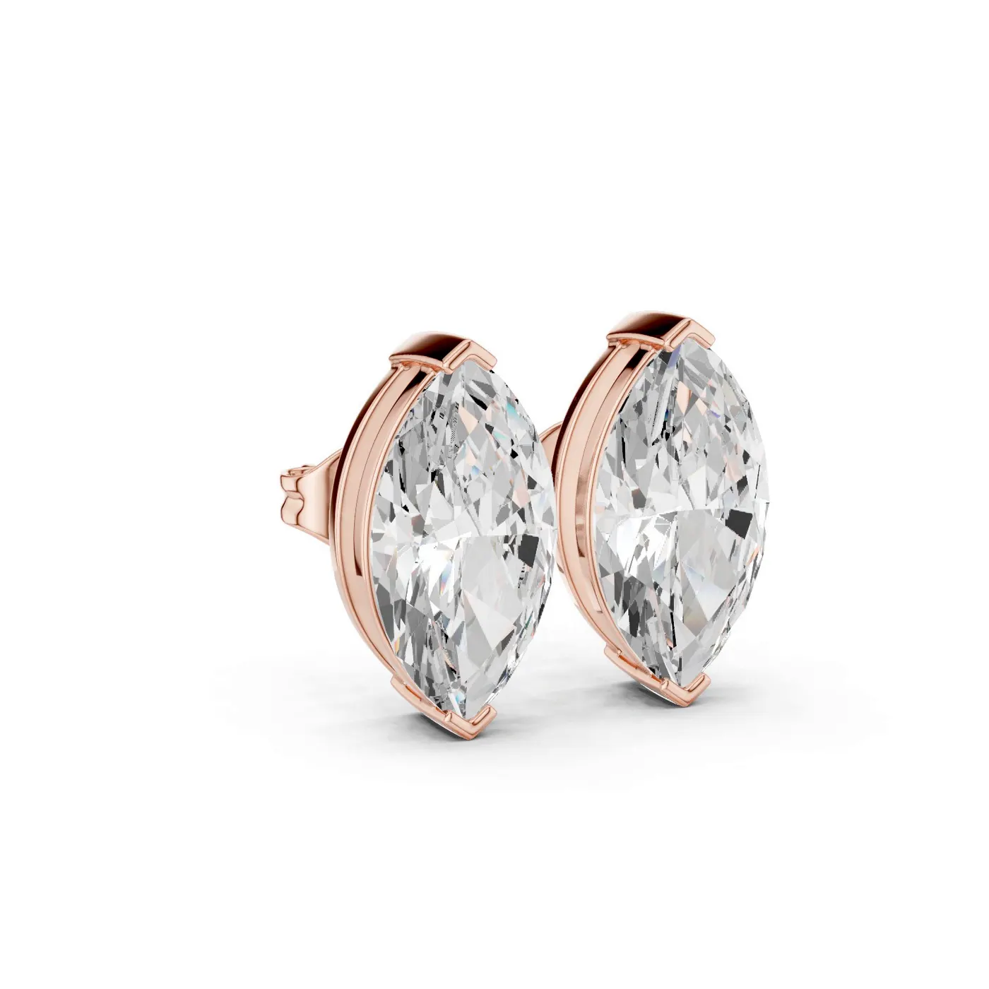 Boucles d'oreilles Puces Lys en or rose 18 carats, deux diamants marquise de 1,00 à 1,50 ct chacun, vue 3
