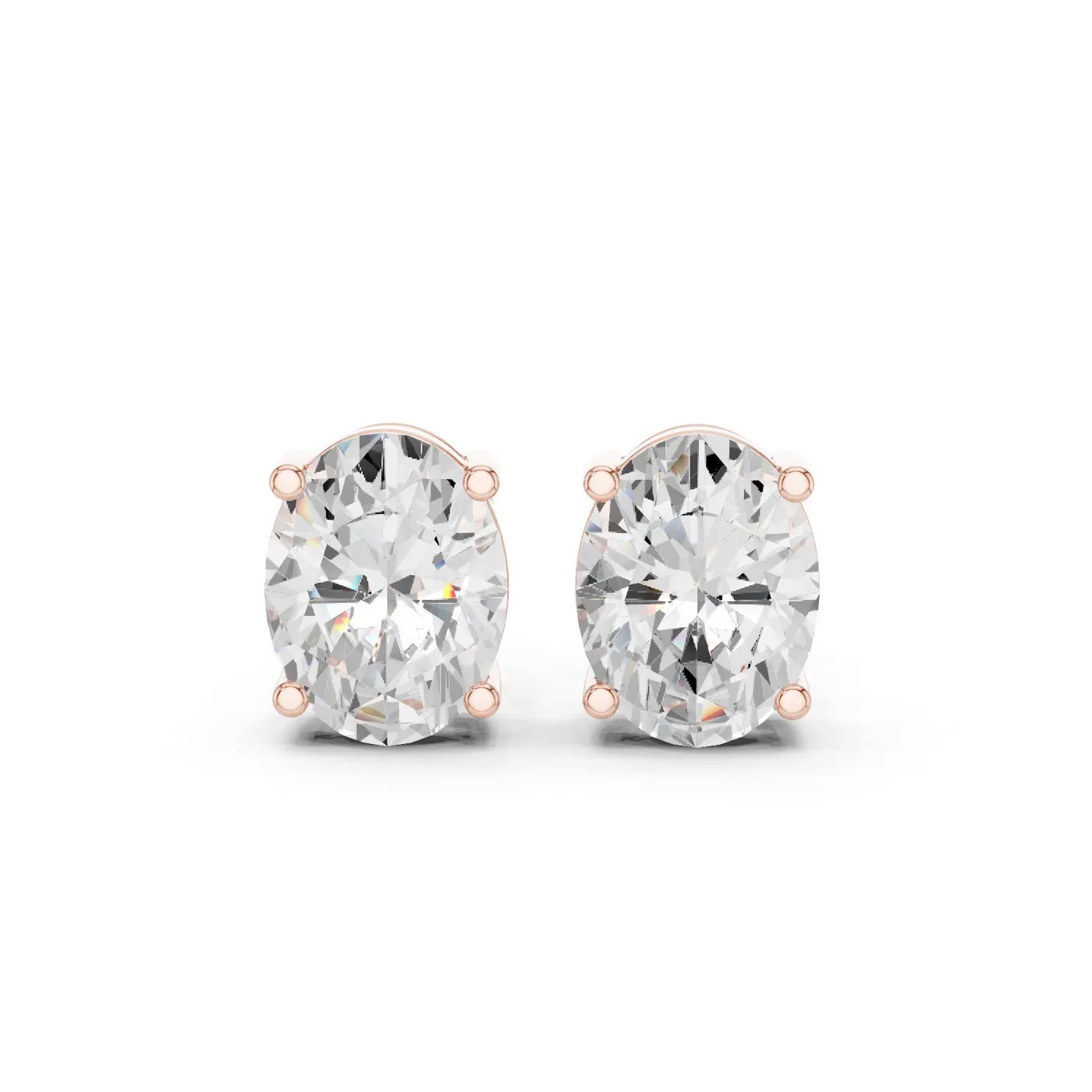 Boucles d'oreilles Puces Magnolia en or rose 18 carats, deux diamants ovales de 1,00 à 1,50 ct chacun, vue 1