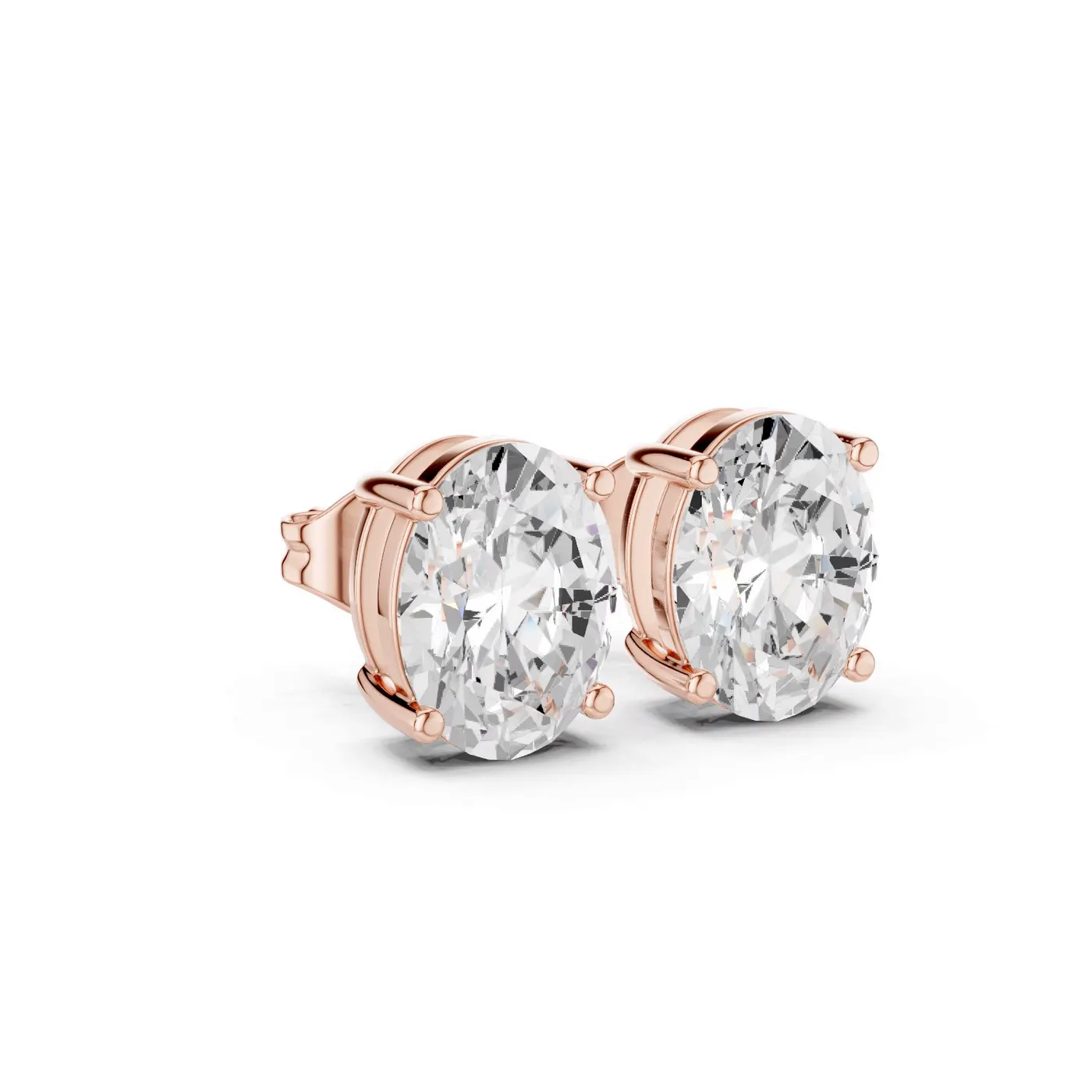 Boucles d'oreilles Puces Magnolia en or rose 18 carats, deux diamants ovales de 1,00 à 1,50 ct chacun, vue 3