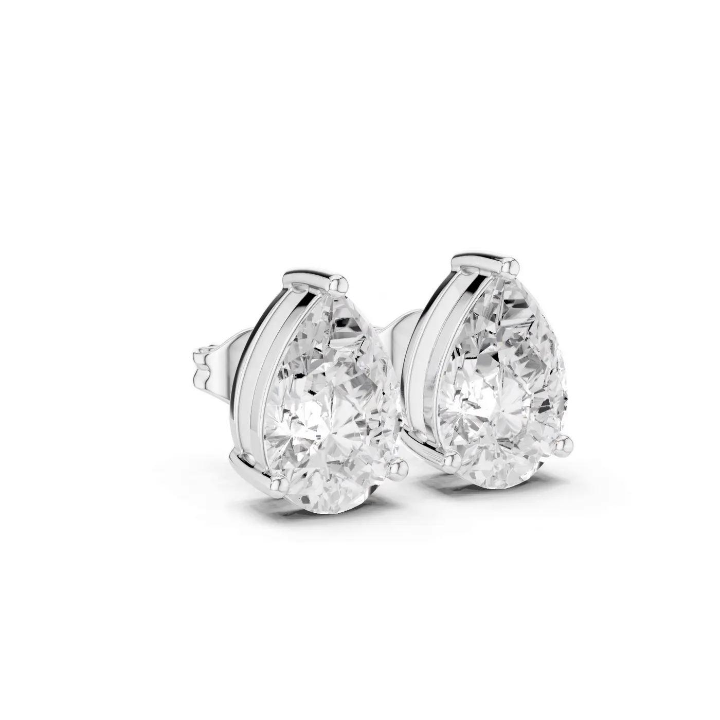 Boucles d'oreilles Puces Dahlia en or blanc 18 carats, deux diamants poire de 1,00 à 1,50 ct chacun, vue 3