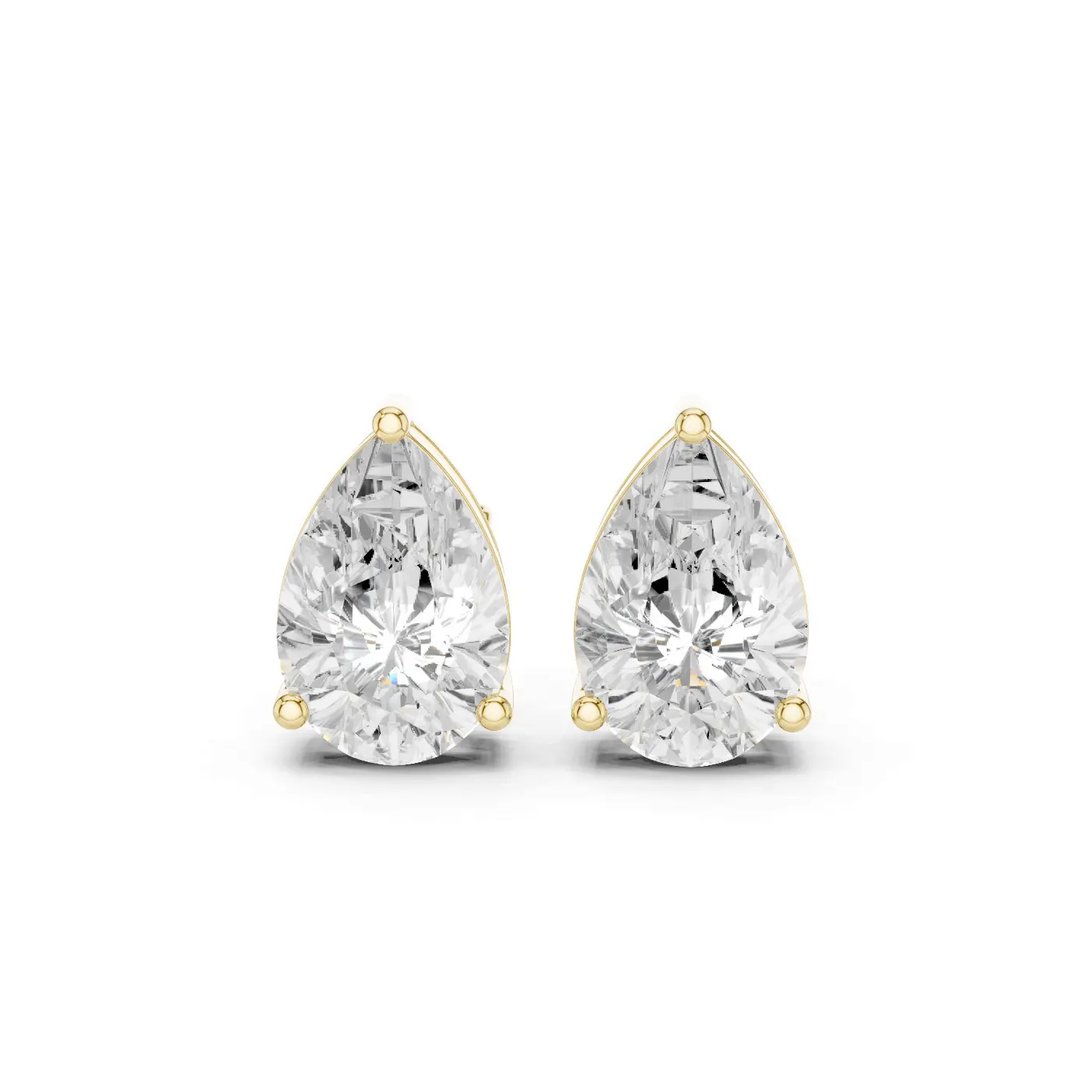 Boucles d'oreilles Puces Dahlia en or jaune 18 carats, deux diamants poire de 1,00 à 1,50 ct chacun, vue 1