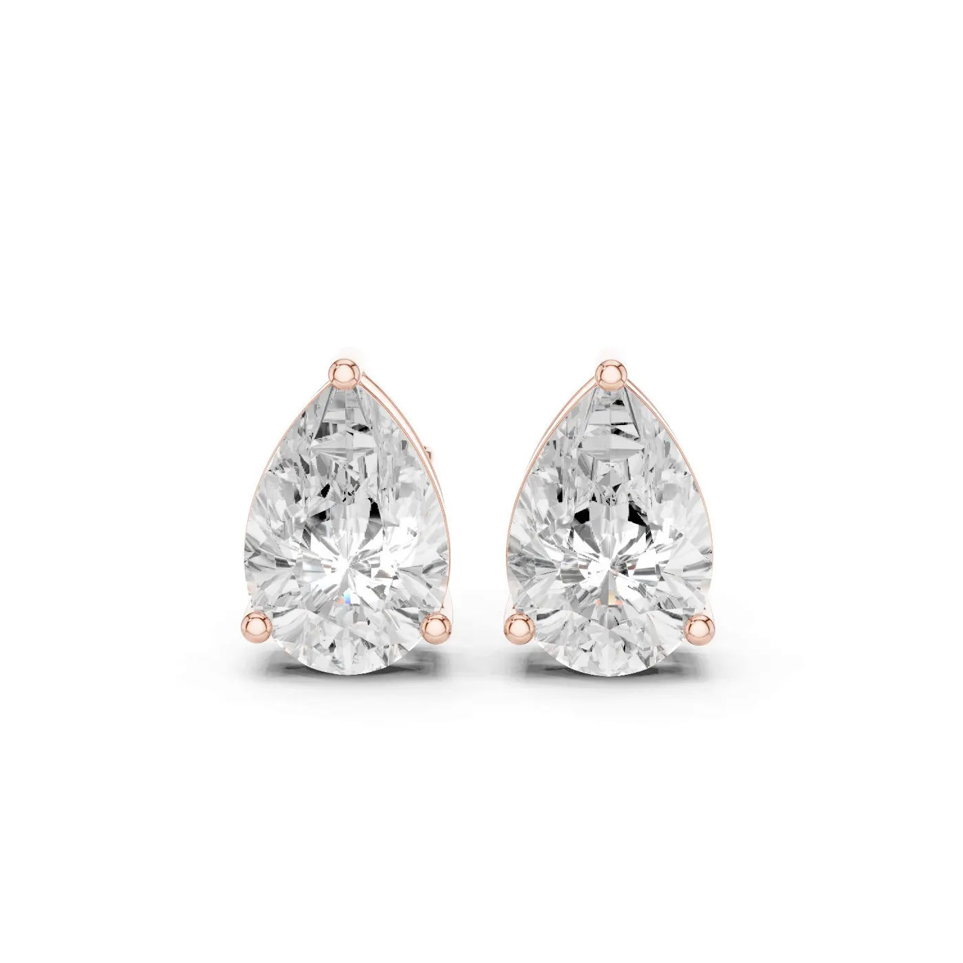 Boucles d'oreilles Puces Dahlia en or rose 18 carats, deux diamants poire de 1,00 à 1,50 ct chacun, vue 1