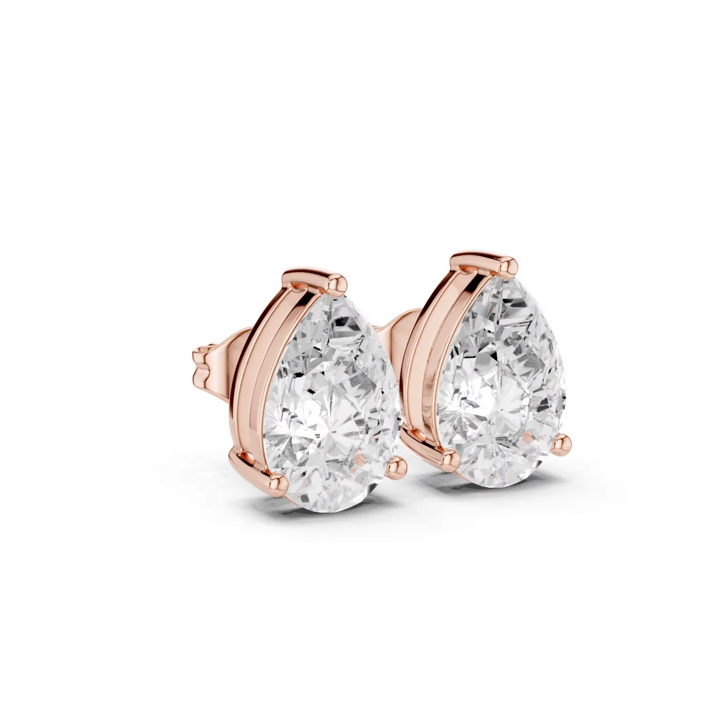 Boucles d'oreilles Puces Dahlia en or rose 18 carats, deux diamants poire de 1,00 à 1,50 ct chacun, vue 3