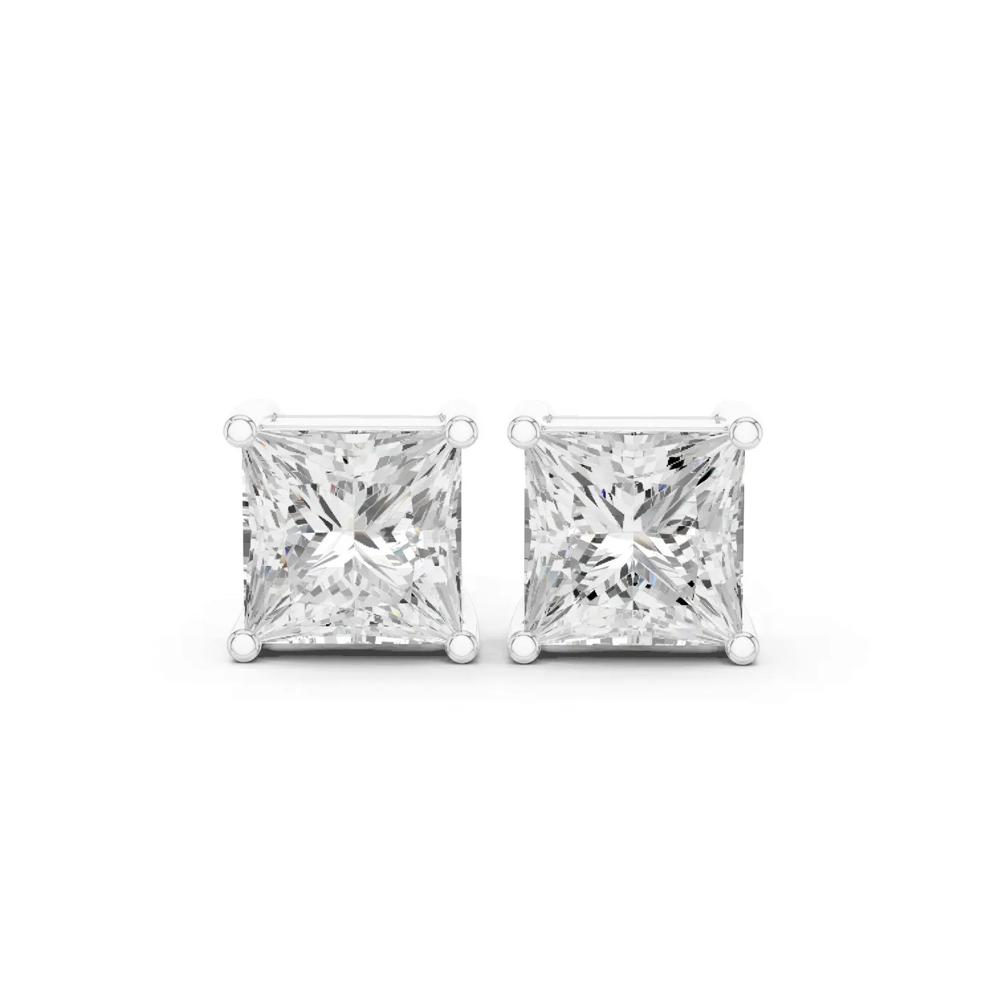 Boucles d'oreilles Puces Camélia en or blanc 18 carats, deux diamants princesse de 1,00 à 1,50 ct chacun, vue 1