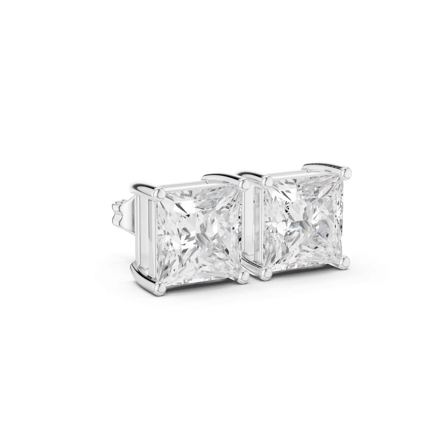 Boucles d'oreilles Puces Camélia en or blanc 18 carats, deux diamants princesse de 1,00 à 1,50 ct chacun, vue 3
