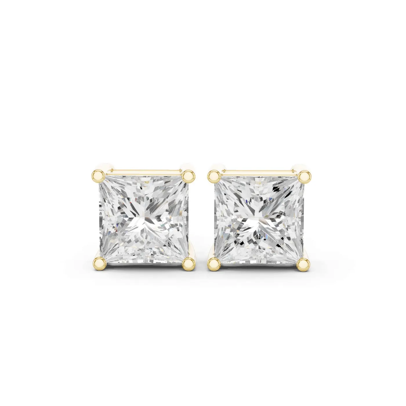 Boucles d'oreilles Puces Camélia en or jaune 18 carats, deux diamants princesse de 1,00 à 1,50 ct chacun, vue 1