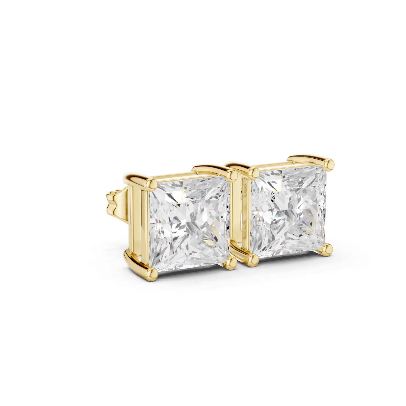 Boucles d'oreilles Puces Camélia en or jaune 18 carats, deux diamants princesse de 1,00 à 1,50 ct chacun, vue 3