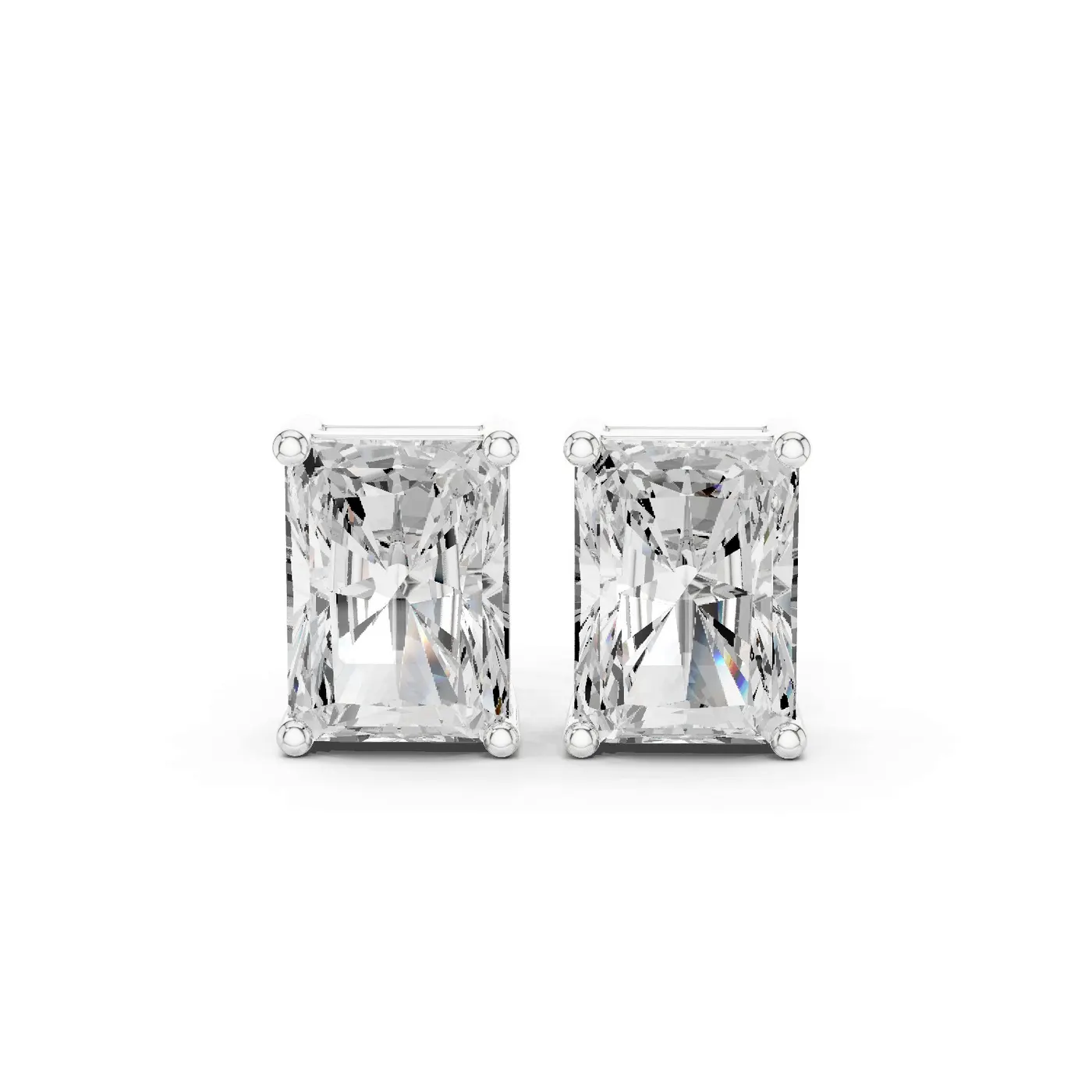Boucles d'oreilles Puces Tournesol en or blanc 18 carats, deux diamants radiant de 1,00 à 1,50 ct chacun, vue 1