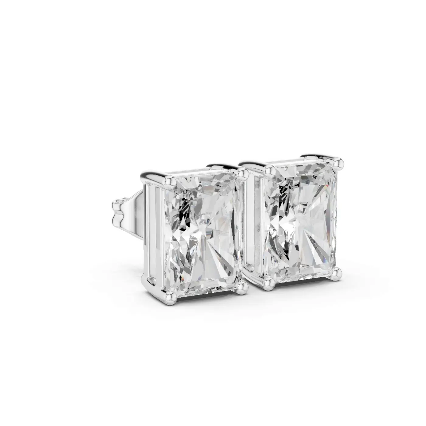 Boucles d'oreilles Puces Tournesol en or blanc 18 carats, deux diamants radiant de 1,00 à 1,50 ct chacun, vue 3