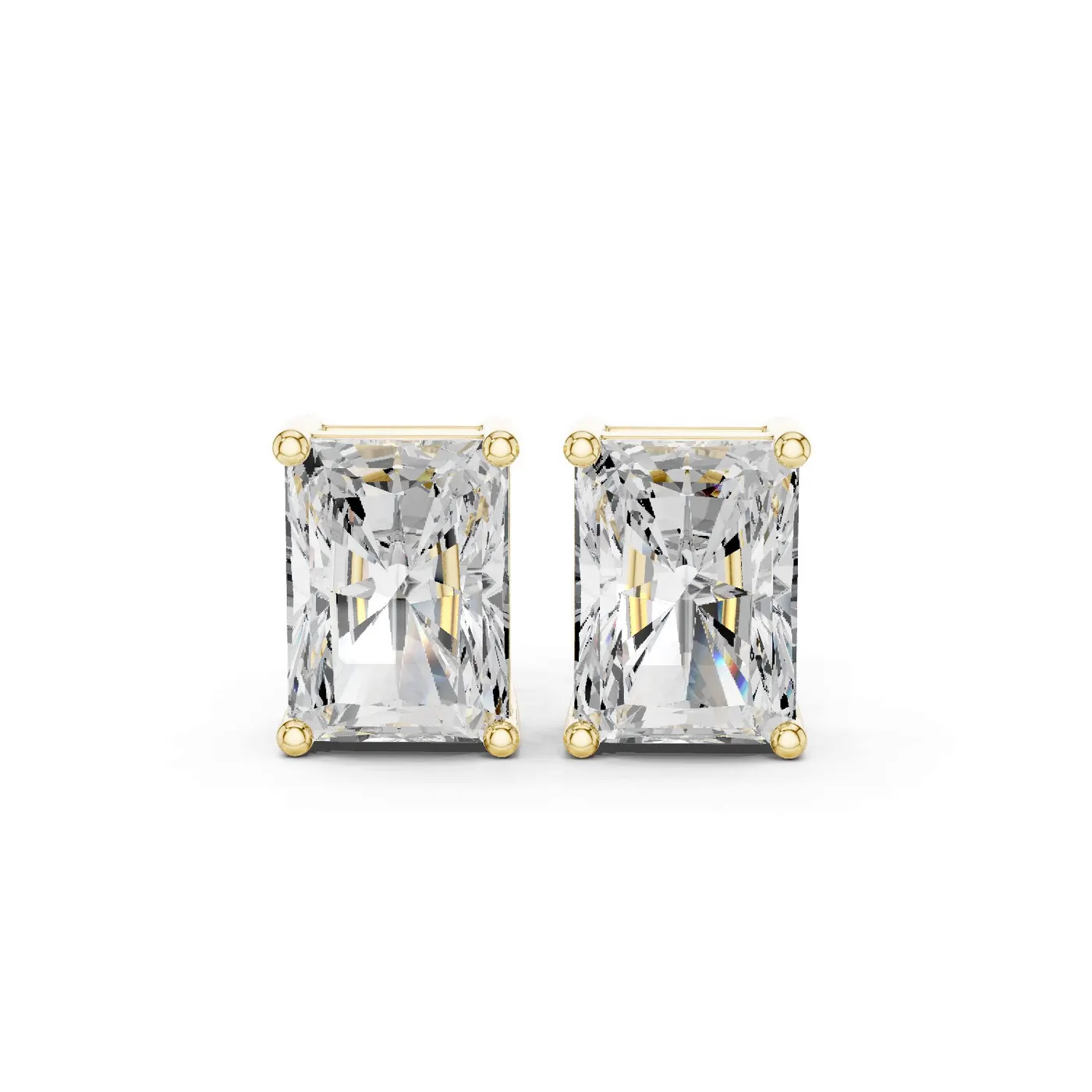Boucles d'oreilles Puces Tournesol en or jaune 18 carats, deux diamants radiant de 1,00 à 1,50 ct chacun, vue 1