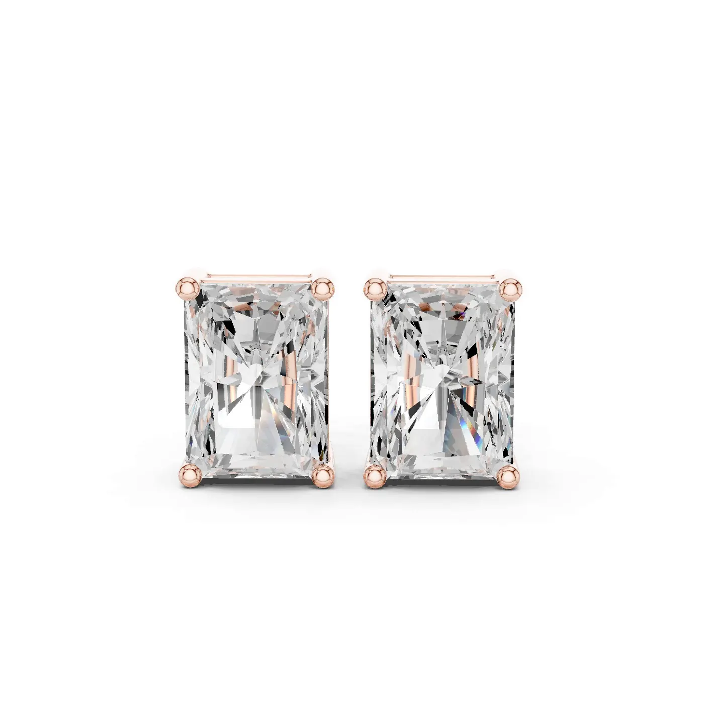Boucles d'oreilles Puces Tournesol en or rose 18 carats, deux diamants radiant de 1,00 à 1,50 ct chacun, vue 1
