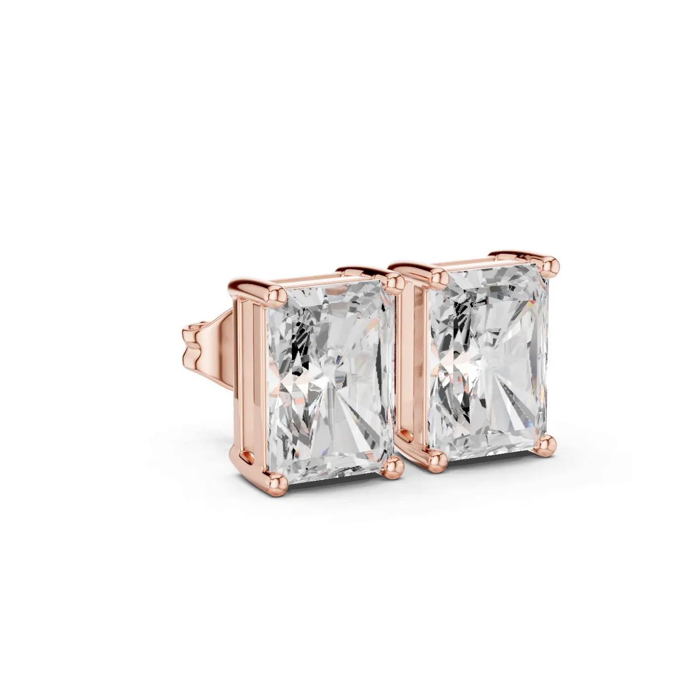 Boucles d'oreilles Puces Tournesol en or rose 18 carats, deux diamants radiant de 1,00 à 1,50 ct chacun, vue 3