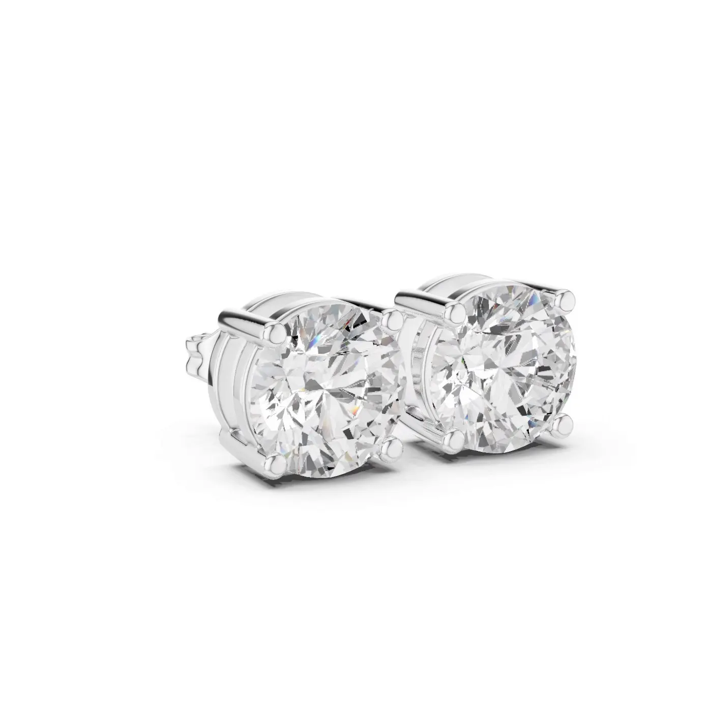 Boucles d'oreilles Puces Marguerite en or blanc 18 carats, deux diamants ronds de 1,00 ct chacun, vue 3