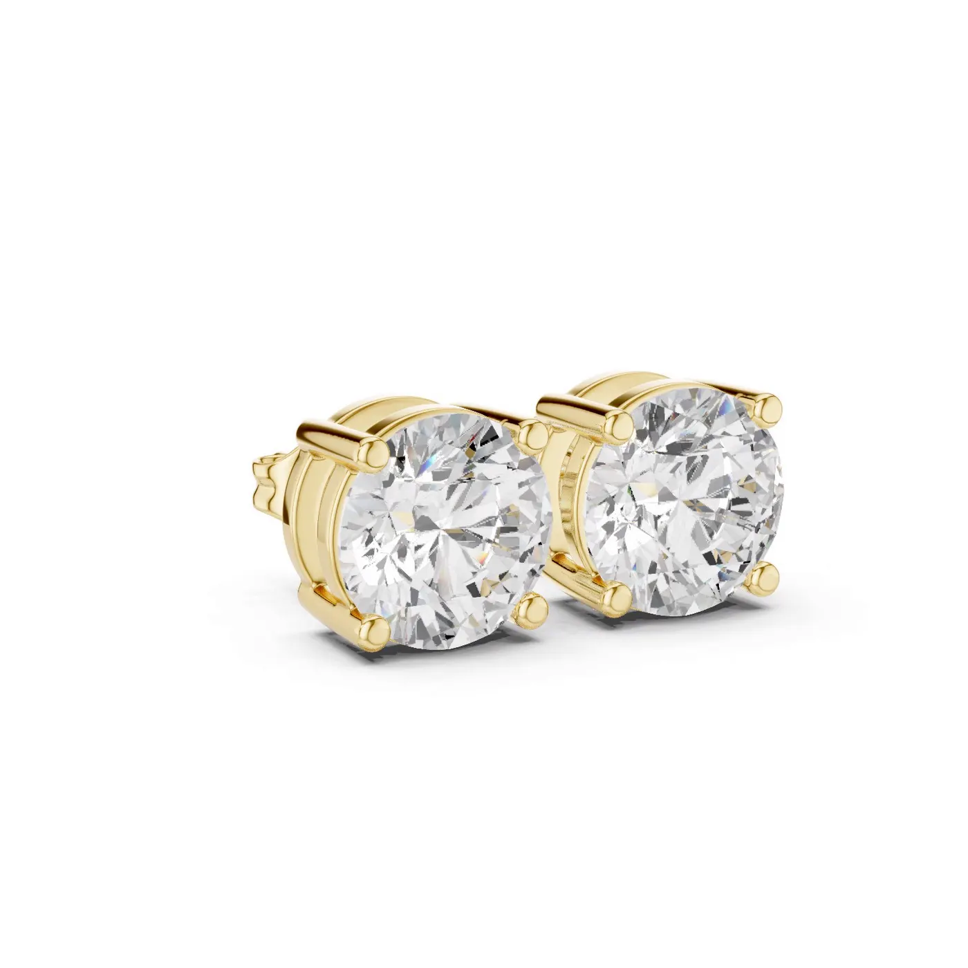 Boucles d'oreilles Puces Marguerite en or jaune 18 carats, deux diamants ronds de 1,00 ct chacun, vue 3