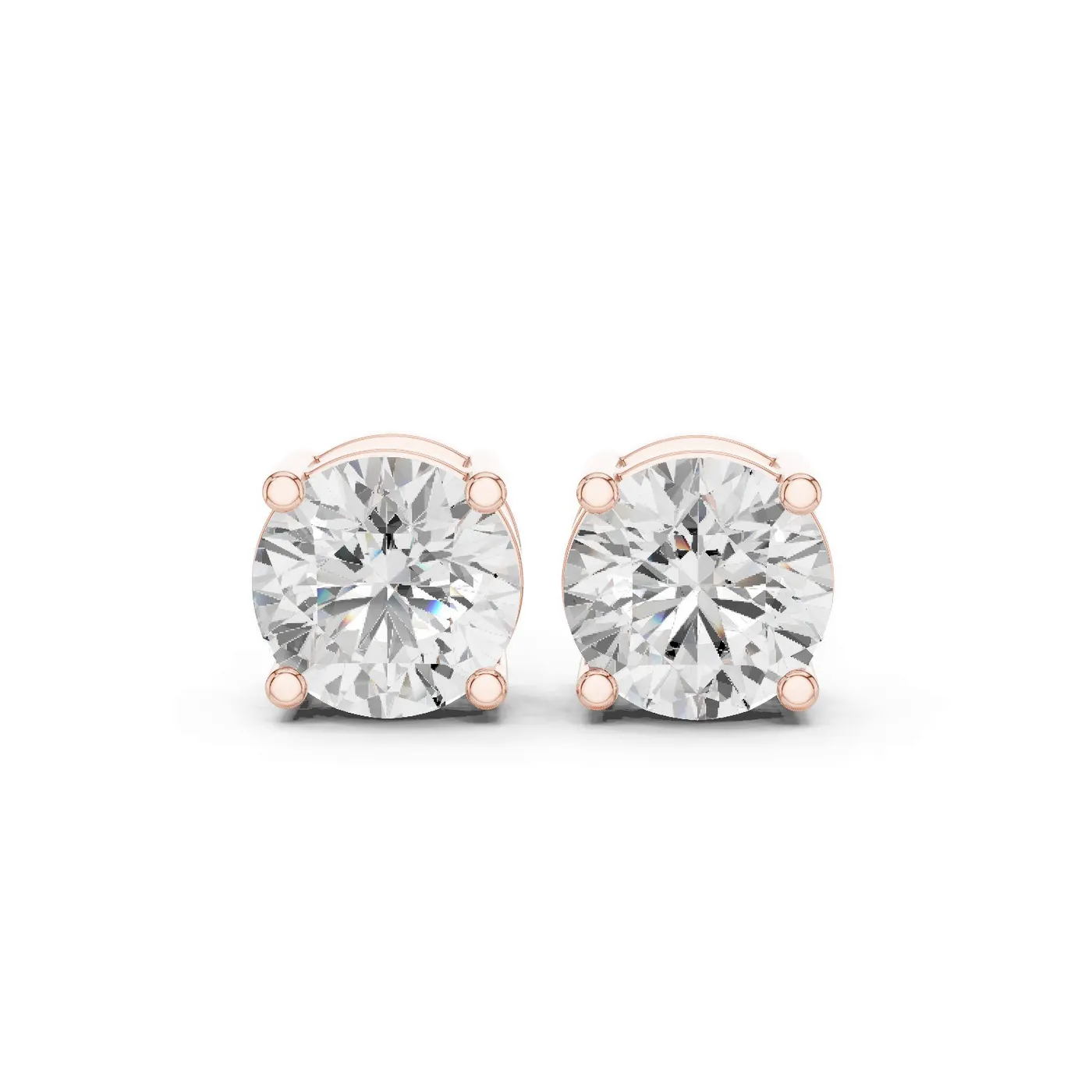 Boucles d'oreilles Puces Marguerite en or rose 18 carats, deux diamants ronds de 1,00 ct chacun, vue 1