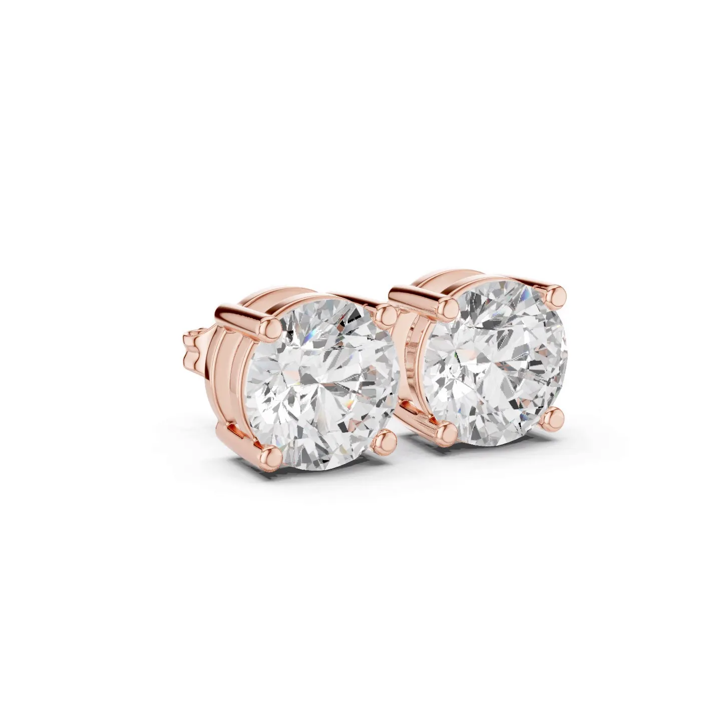 Boucles d'oreilles Puces Marguerite en or rose 18 carats, deux diamants ronds de 1,00 ct chacun, vue 3